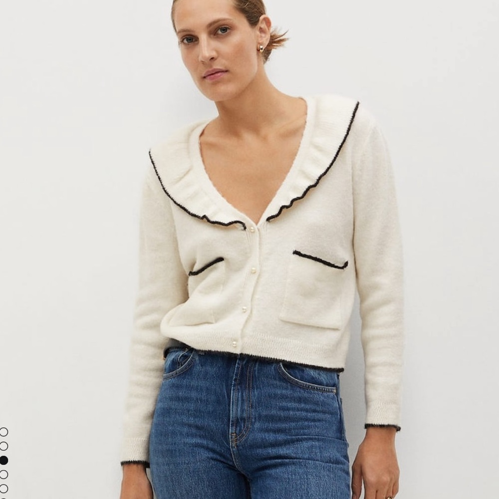 Contrast Edge Cardigan with Pearl Button Details - Size Medium